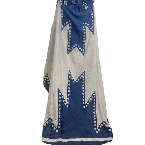 Johanna Ortiz Beach Panache Printed Cotton Voile Maxi Dress White Blue Size 4 - Picture 8 of 12